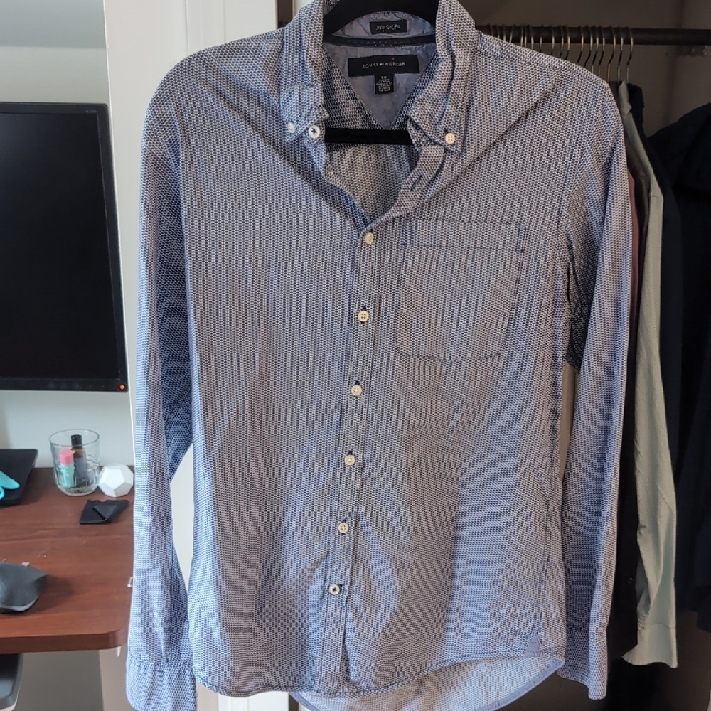 Tommy Hilfiger Men's Casual Blue Patterned Shirt